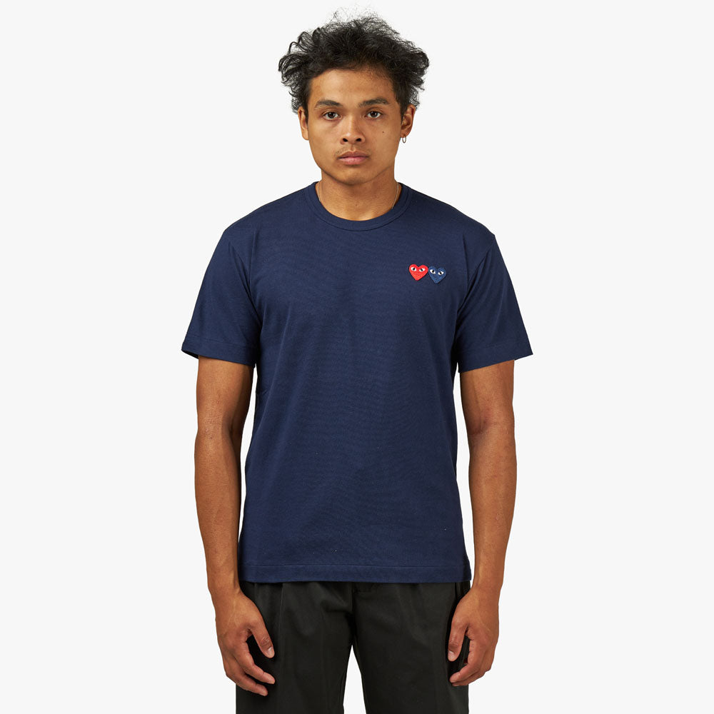 COMME des GAR ONS PLAY T shirt Navy Livestock