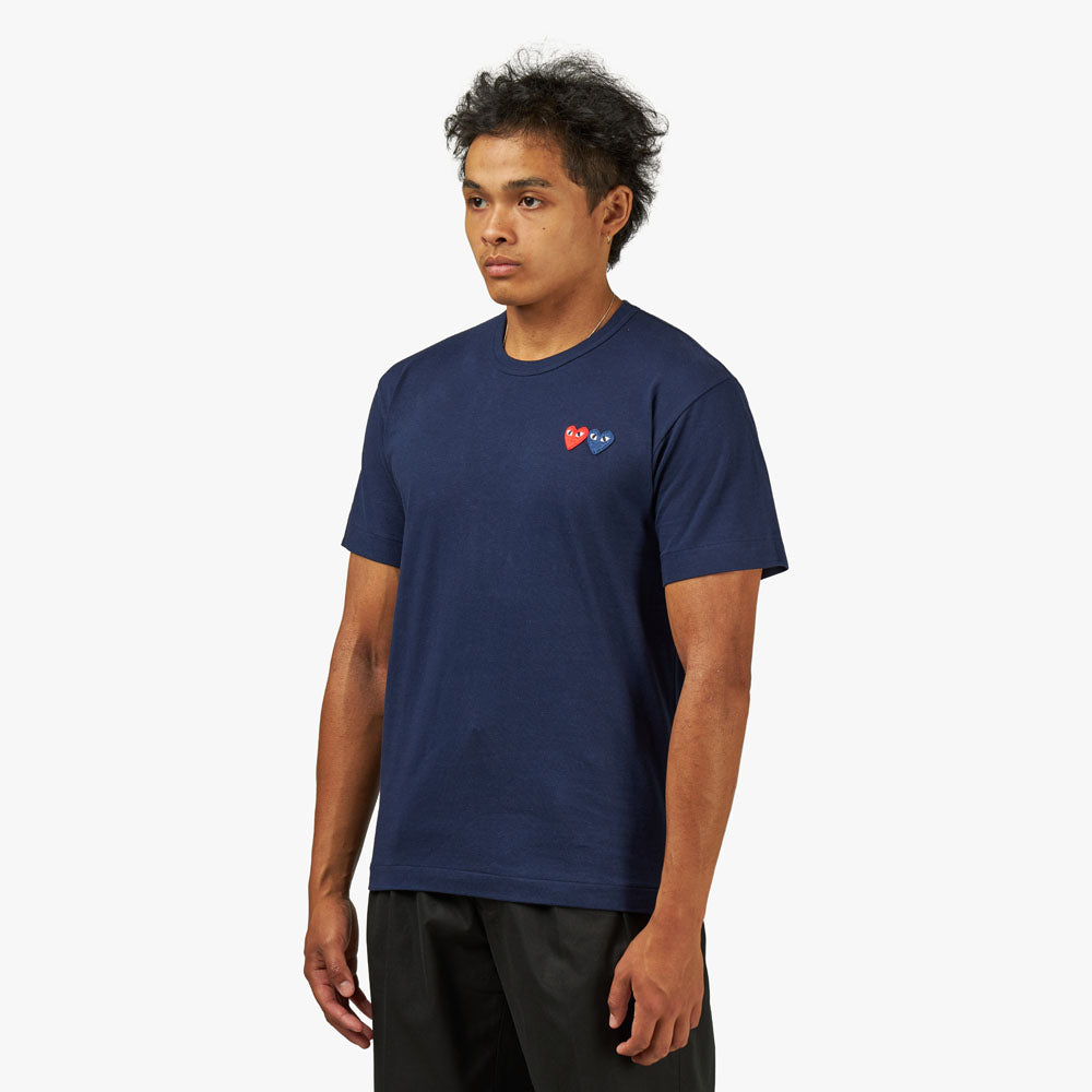COMME des GAR ONS PLAY T shirt Navy Livestock