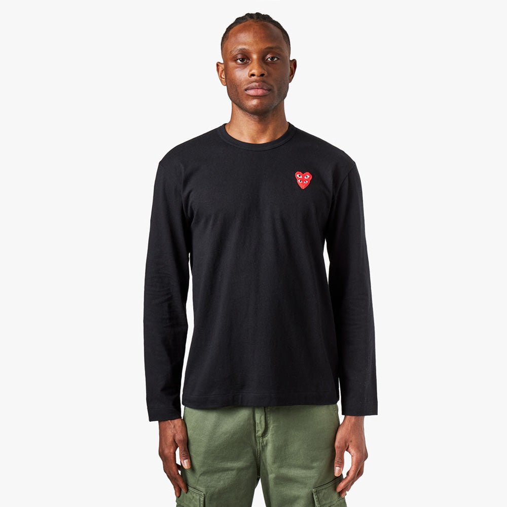 COMME des GAR ONS PLAY T shirt manches longues Double Heart Noir