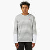 COMME des GARCONS PLAY Small Red Heart Striped White Sleeve T-Shirt / Grey / White 1