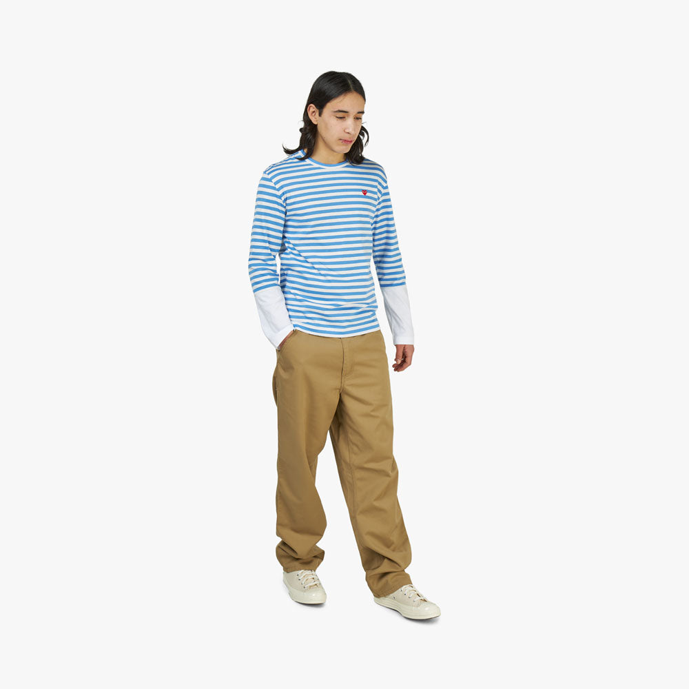 COMME des GARCONS PLAY Red Heart Striped T shirt Blue White Livestock