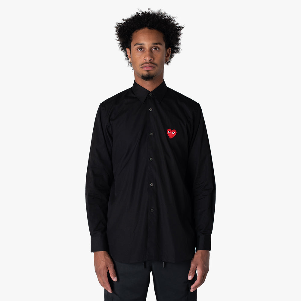 COMME des GARÇONS PLAY Red Heart Button Up Woven Shirt / Black 1