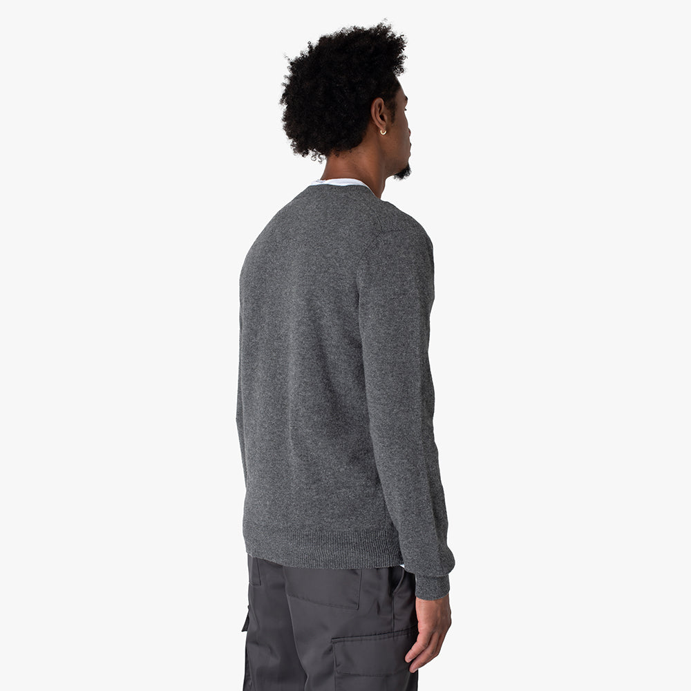 COMME des GAR ONS PLAY Red Heart V Neck Pullover Grey
