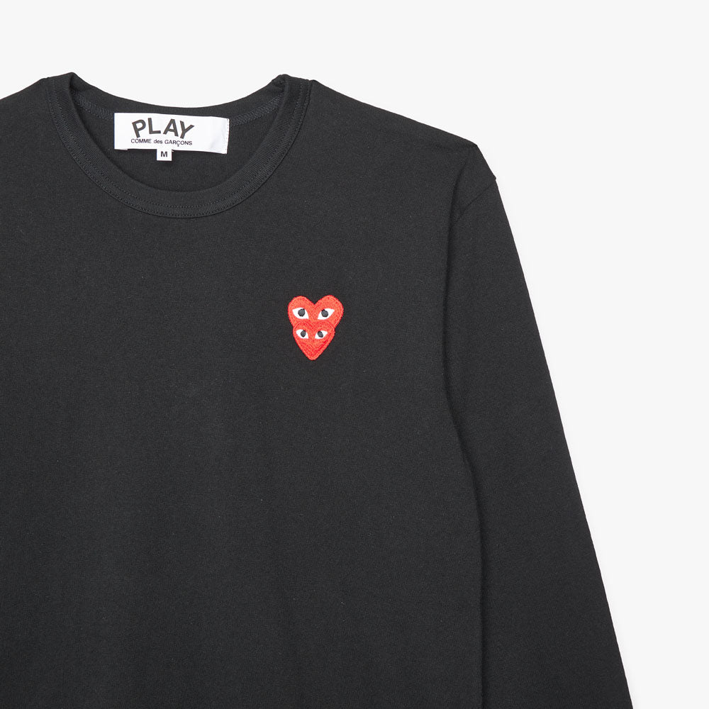 COMME des GAR ONS PLAY Double Heart Long Sleeve T shirt Black