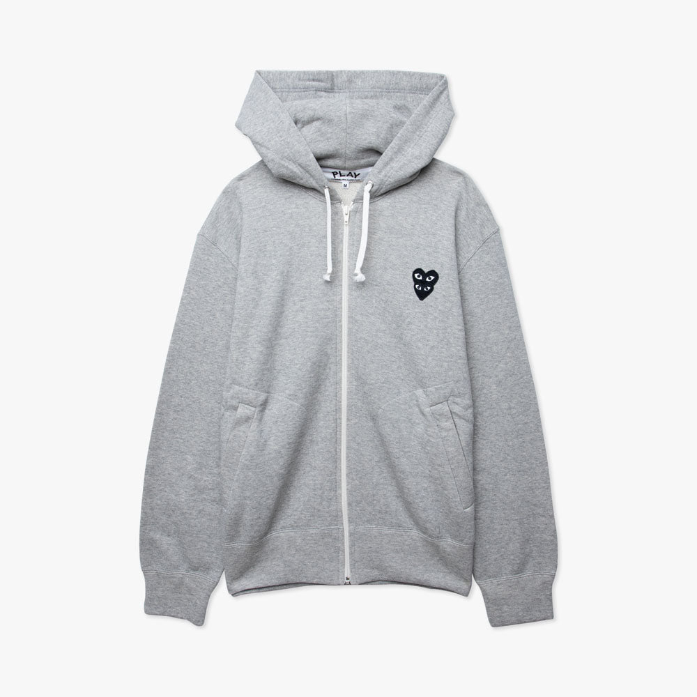COMME des GAR ONS PLAY Double Heart Full Zip Hoodie Grey