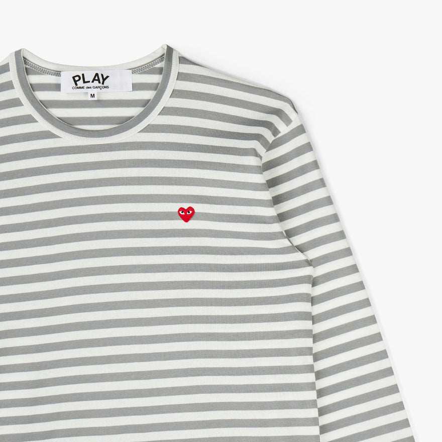 COMME des GARCONS PLAY Small Red Heart Striped White Sleeve T