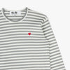 COMME des GARCONS PLAY Small Red Heart Striped White Sleeve T-Shirt / Grey / White 6