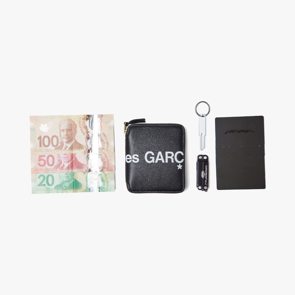 COMME des GAR ONS WALLET Huge Logo Full Zip Wallet Black Livestock