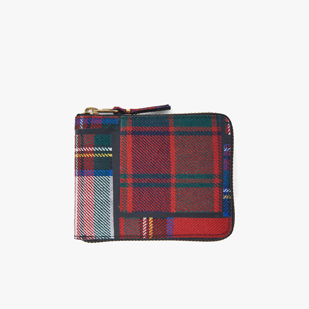 COMME des GAR ONS WALLET Tartan Patchwork Zip Wallet Red Livestock