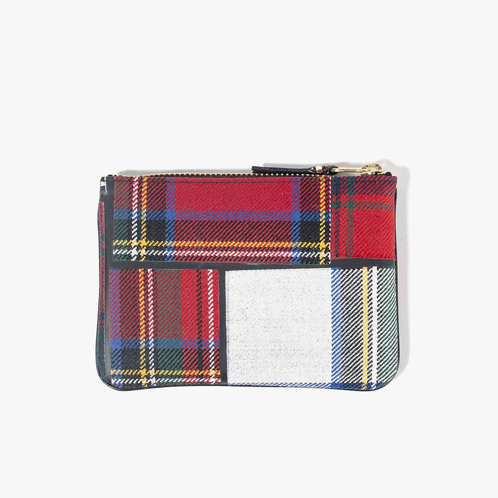 COMME des GARCONS WALLET Tartan Patchwork Zip Wallet Red Livestock
