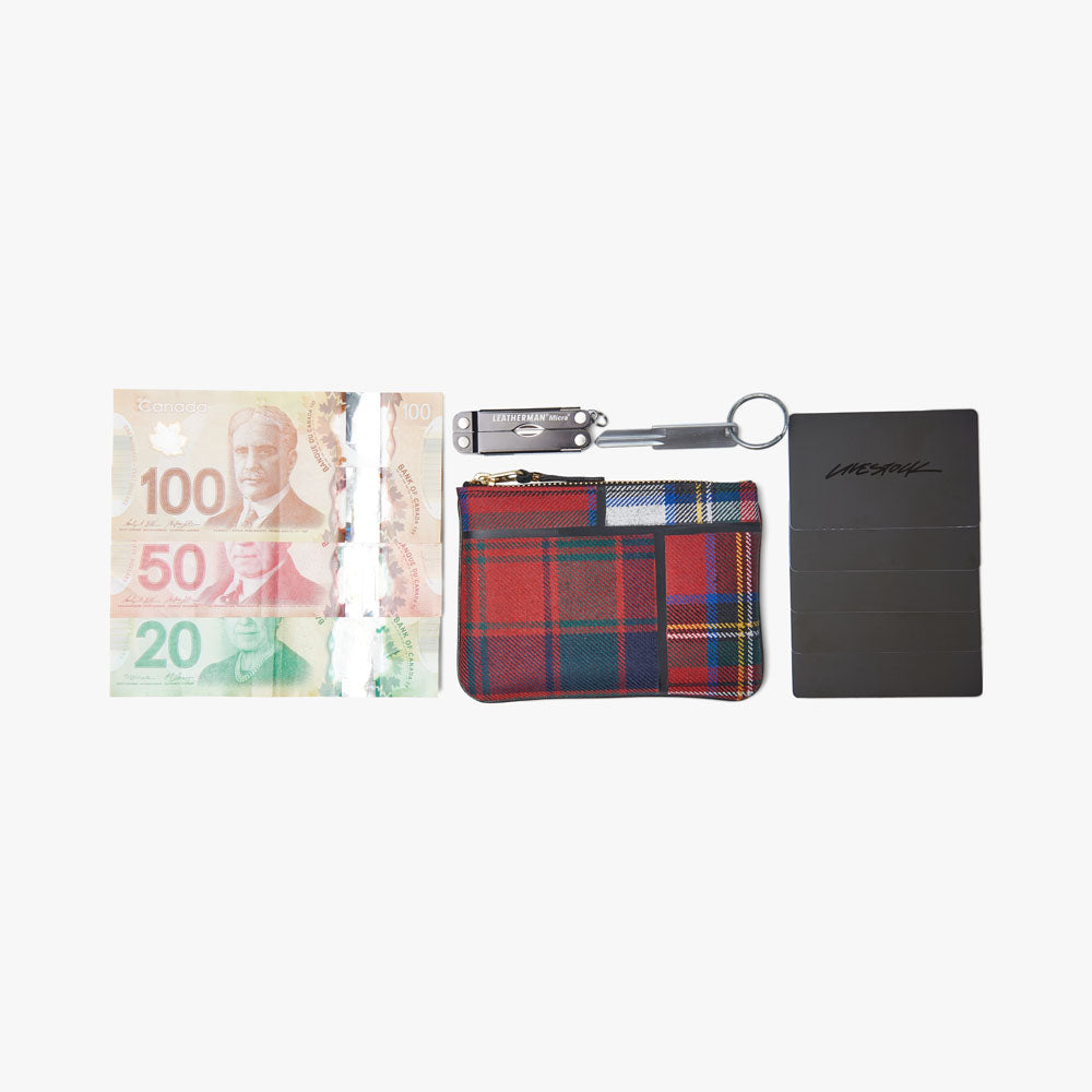 COMME des GARCONS WALLET Tartan Patchwork Zip Wallet Red Livestock